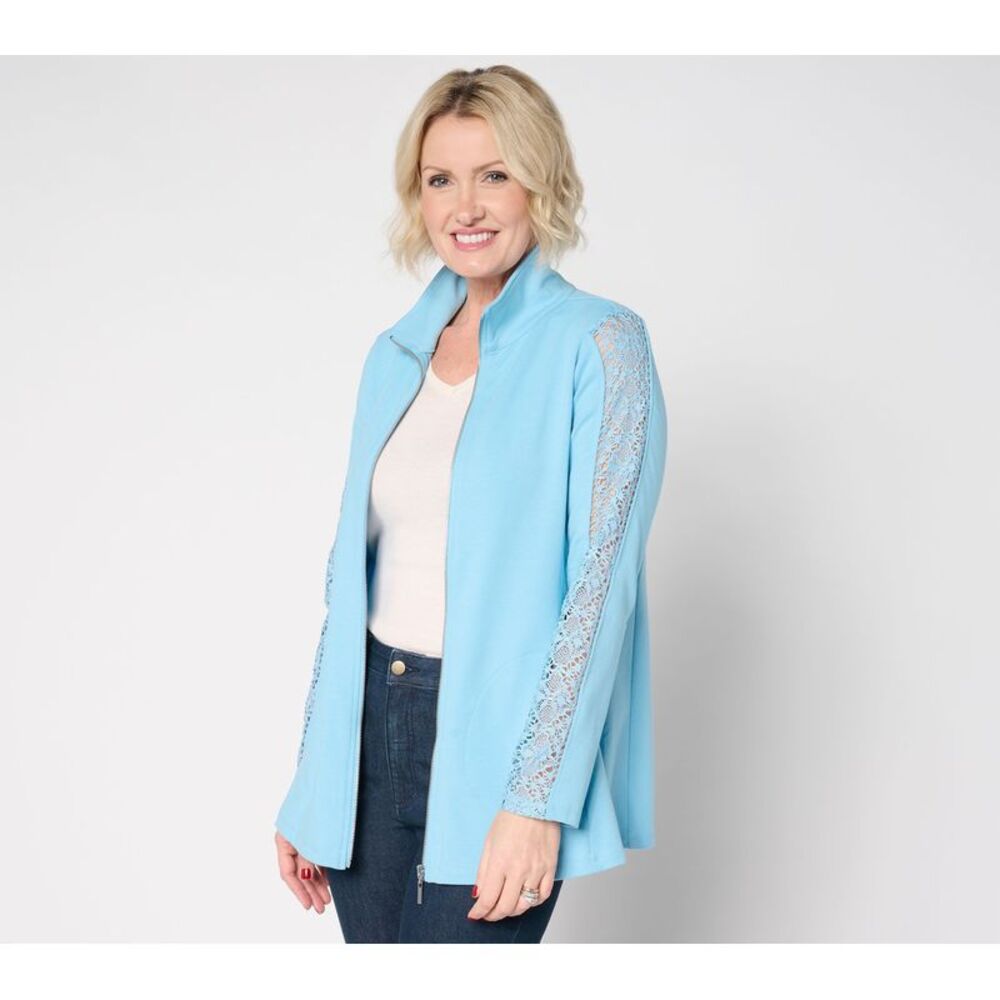 Turbie Twist Women's Petite Jacket PXL Weekend Marina Knit Zip-Front Blue